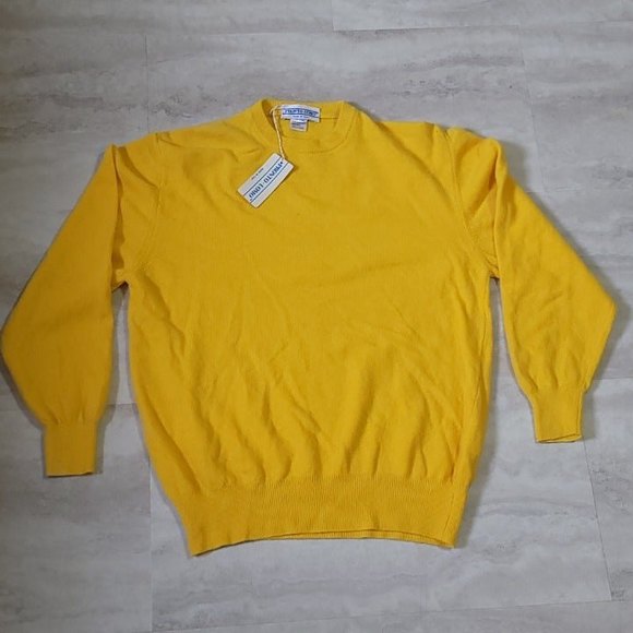 Vintage Pronto-Uomo Italian Mens Yellow Lambswool Knit Crew Neck Sweater Medium - Picture 1 of 9